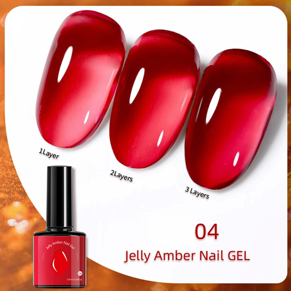 Amber (D) Jelly Gel Nail Polish Set-6 Colors Translucent Soak Led Gel Polish Kit For Nail Art Manicure Salon And Home Use 8Ml