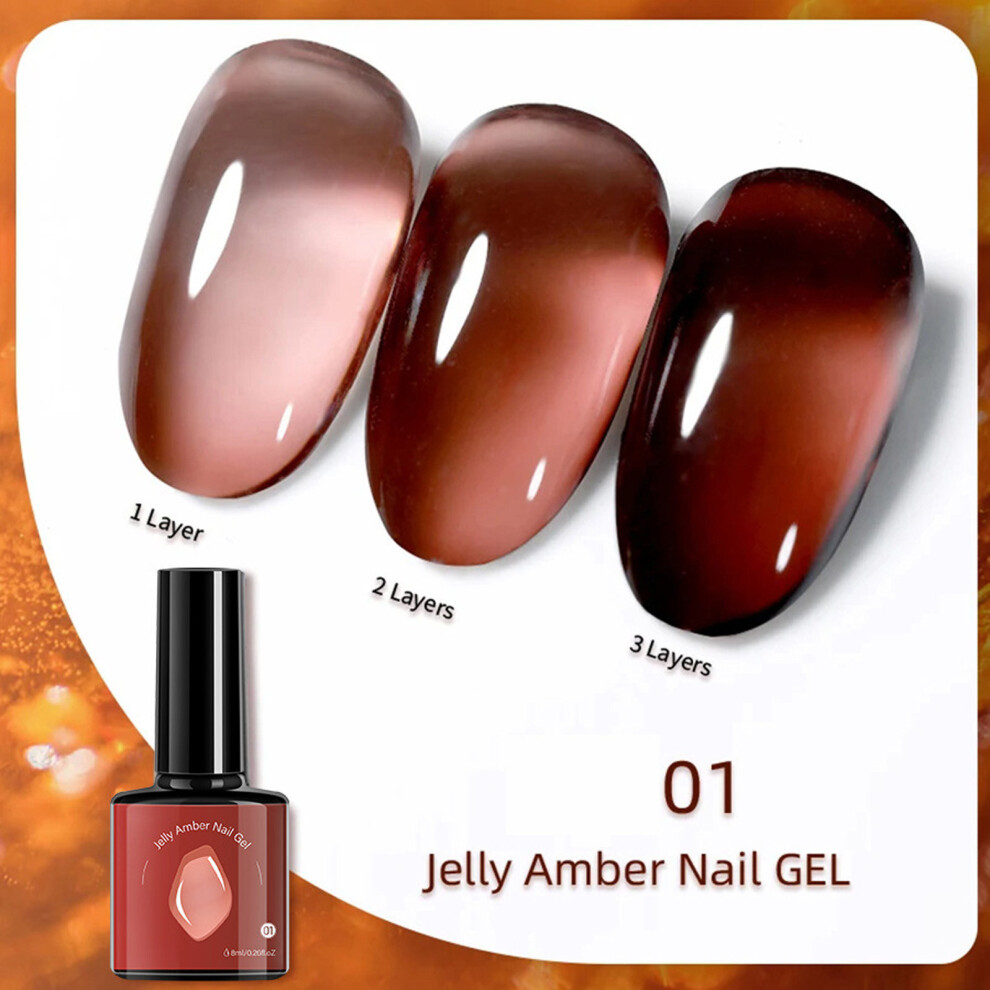 Amber (A) Jelly Gel Nail Polish Set-6 Colors Translucent Soak Led Gel Polish Kit For Nail Art Manicure Salon And Home Use 8Ml