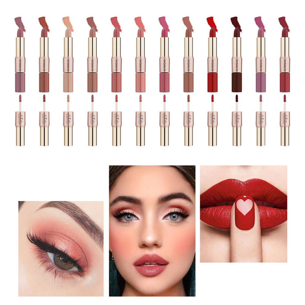 (Multicolor) 2 in1 Lip Liner Lipstick Matte Lip Gloss Pen Pencil Double-end Lasting