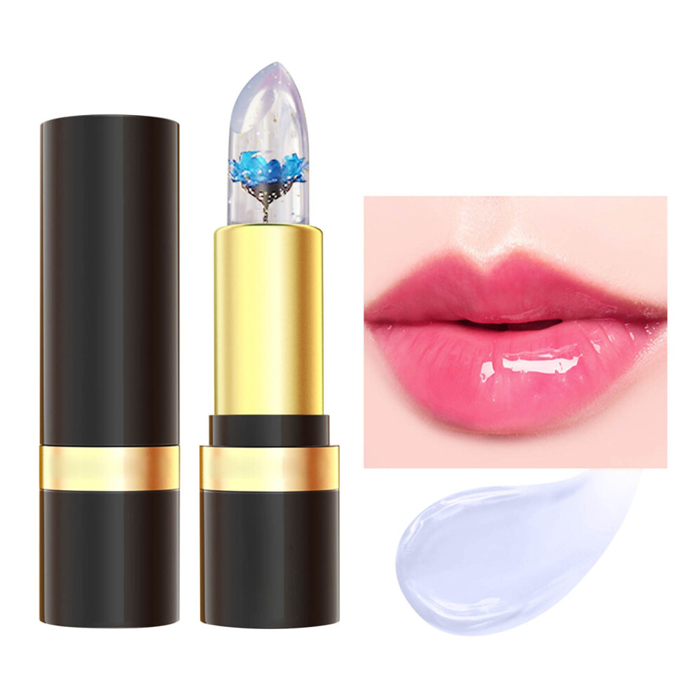 Blue (Blue) Flower Jelly Lipstick Temperature Change Moisturizer Long Lasting Nutritious Balm Color Change Lip Gloss 3.6G