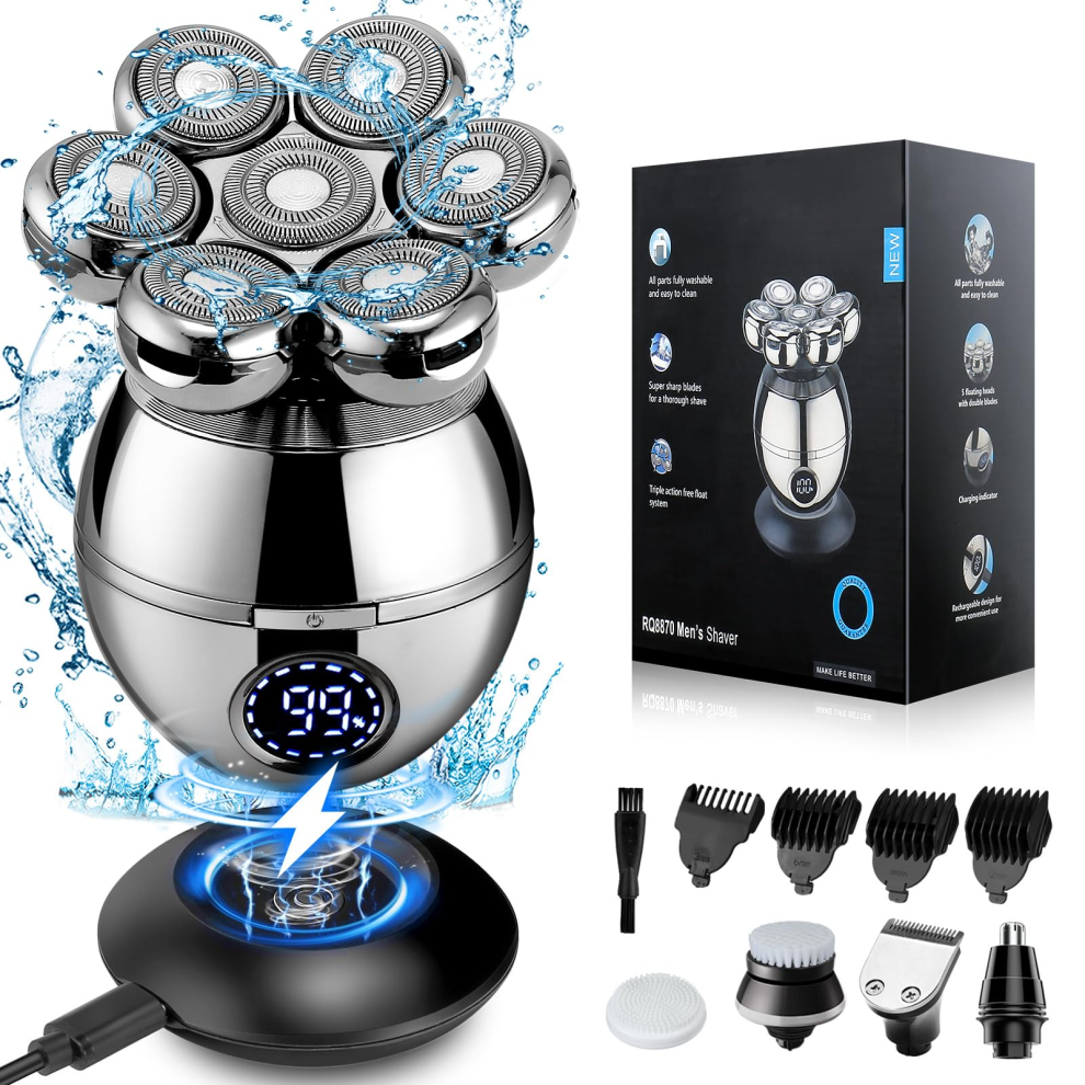 Head Shavers For Bald Men-5-in-1 Electric Head Shaver For Bald Men, Rotary Design Head Shavers, Electric Men's Grooming