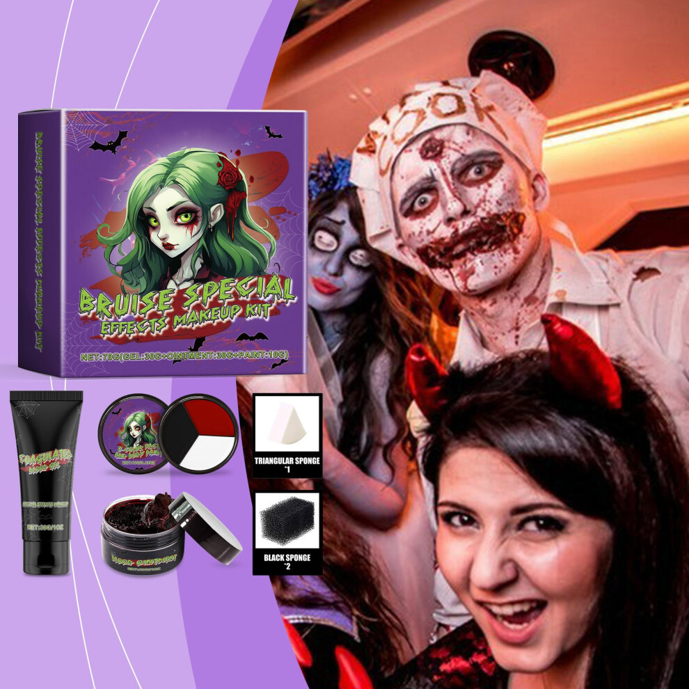(Multicolor) Halloween  Makeup Suit Special Effect Fake  Lifelike Easy To Wash Plasma Trickster Coverage Painted  Make-up Makeup Clown Kit  70g