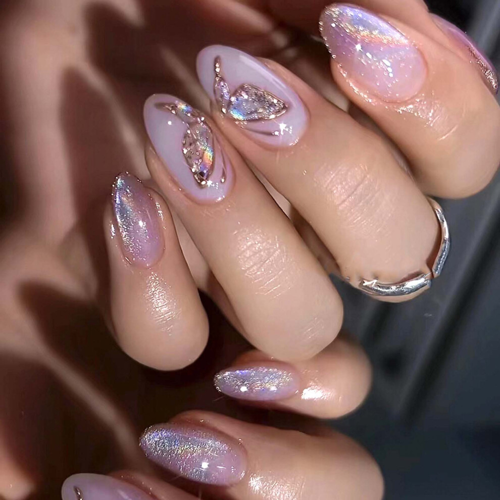 (Multicolor) Press- Short Nails Press- Short  False Nails With Nail Glue Reusable Glue- Nails 12 Sizes