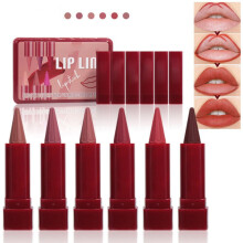 (Multicolor) Smudges Tip Lip Pencil Matte Blends Lip Makeup Dark Lip Liner Not Easy To Stick Cup Rotating Lipstick Pencil Waterproof