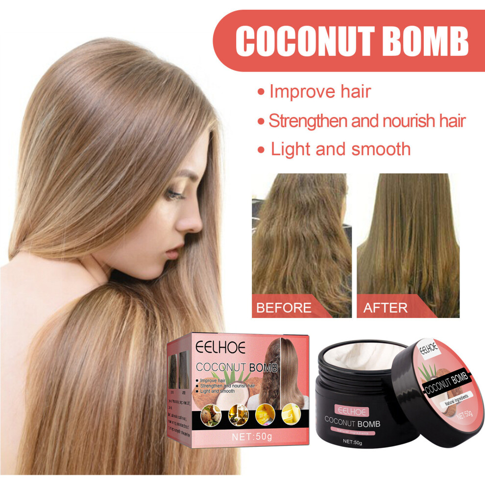 (Multicolor) Coconut-hair Mask And Nourishing Hair Mask Repair Hair Frizzy Dry-watery 50g
