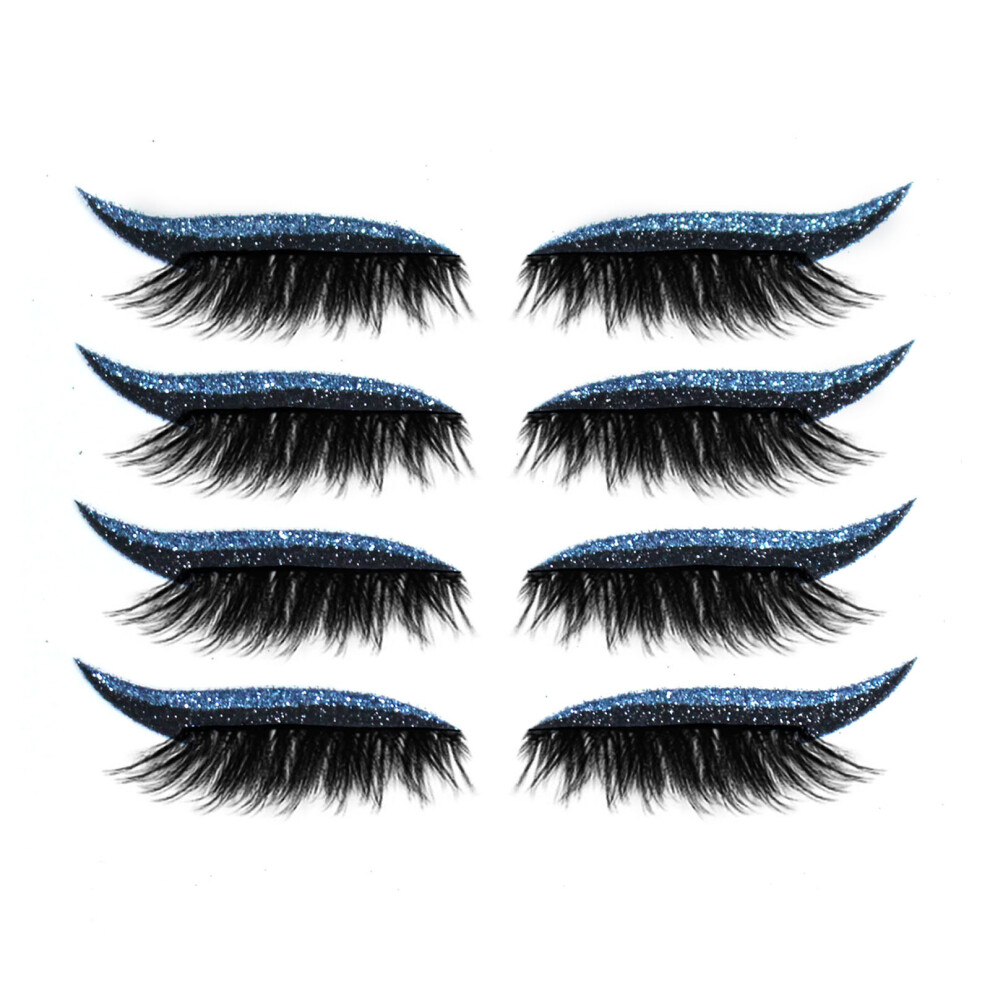Blue (Blue) 4Pairs Reusable Eyelid And Eyelash Stickers Makeup Instant Easy Application
