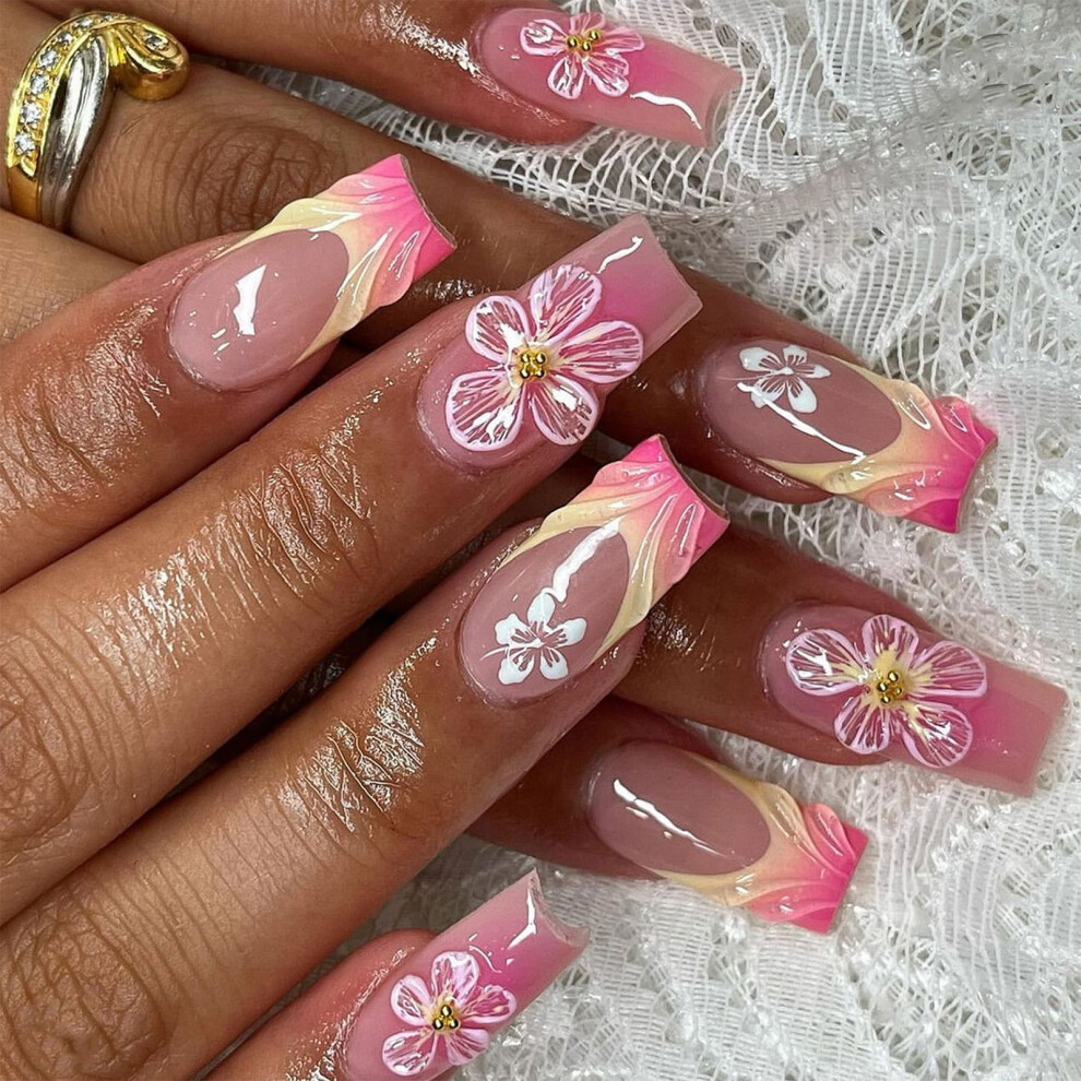 (Multicolor) Acrylic Fake Nails Removable Nail Pcs Daily Wear Artificial Nails Nail Art Decorations