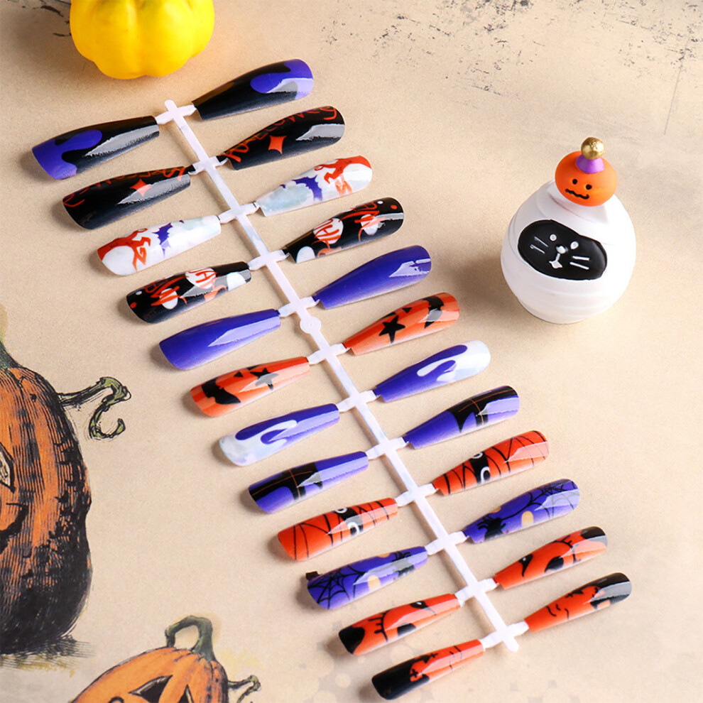 (A) Nail Art Sheets 24 Halloween Painted Removable Nail Sheets And Face Glue