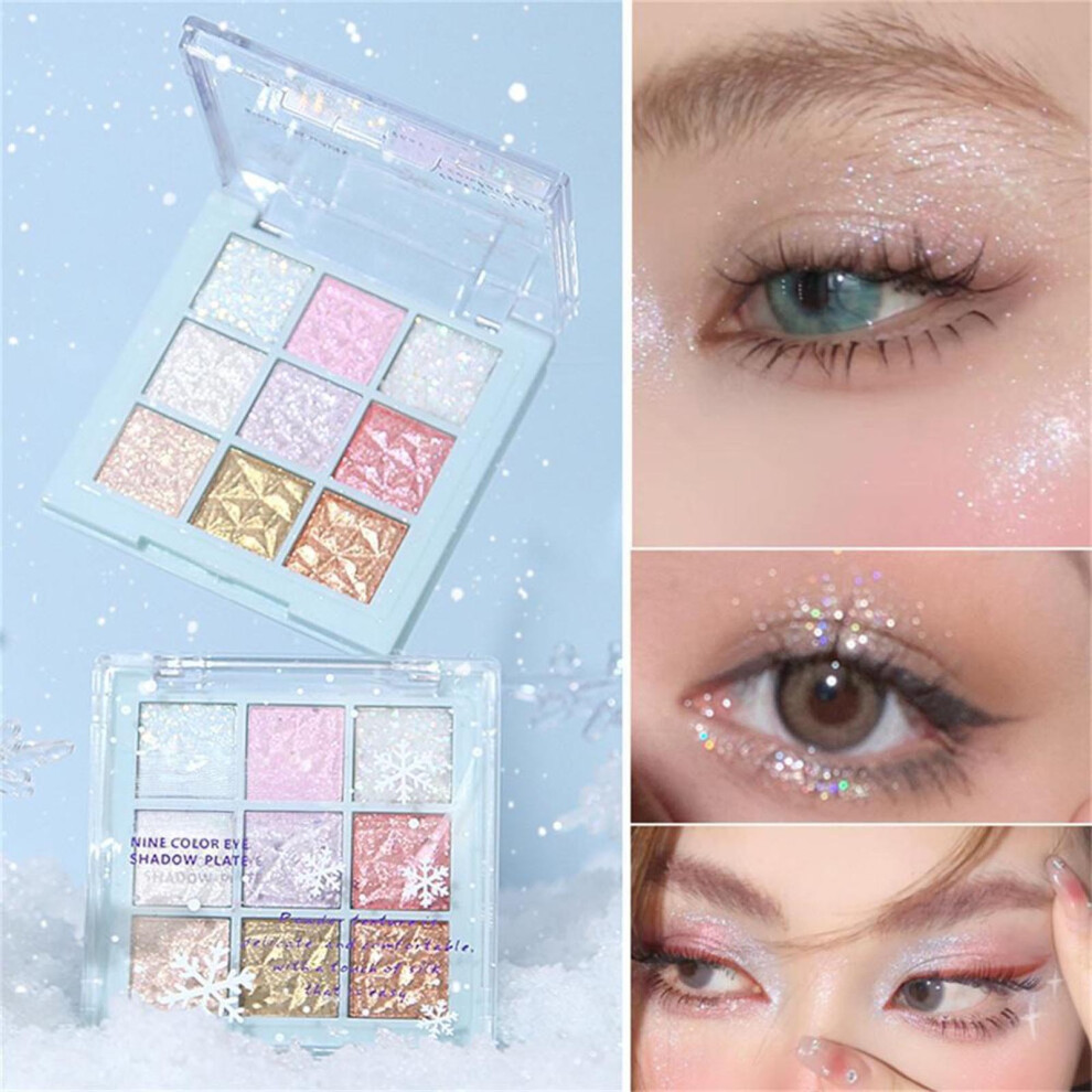 (White) Nine Color Eyeshadow Palettes Pearl Fine Glitter Contours Palettes Matte Color Compact Eyeshadow Palettes 8.06g