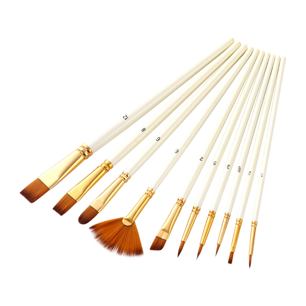 White (White) 10Pcs Paint Brushes Set Artist For Acrylic Watercolor Oil Painting