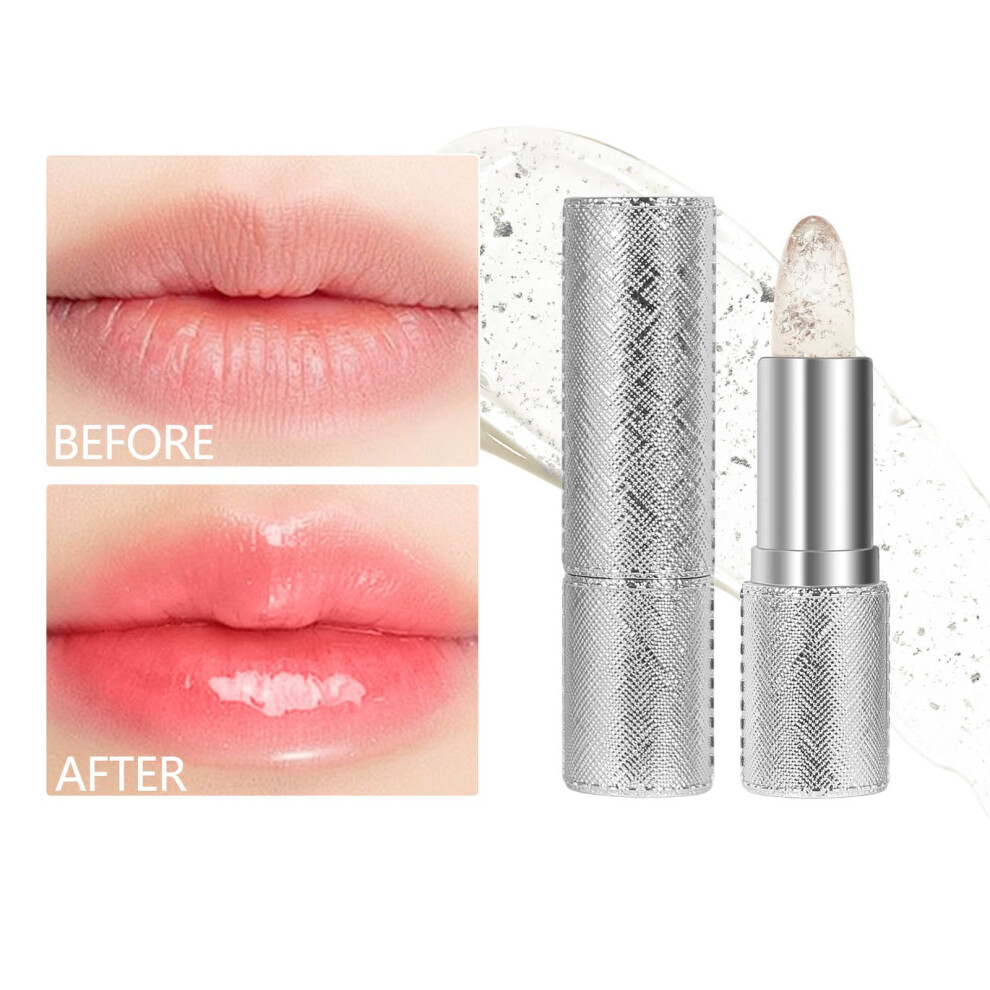 (Silver) Color Changing Lipstick Gold Crystal Ph Lipstick Color Changing Long Lasting 24 Hours Moisturizing Glossy Shine Lip Gloss For Women 3g