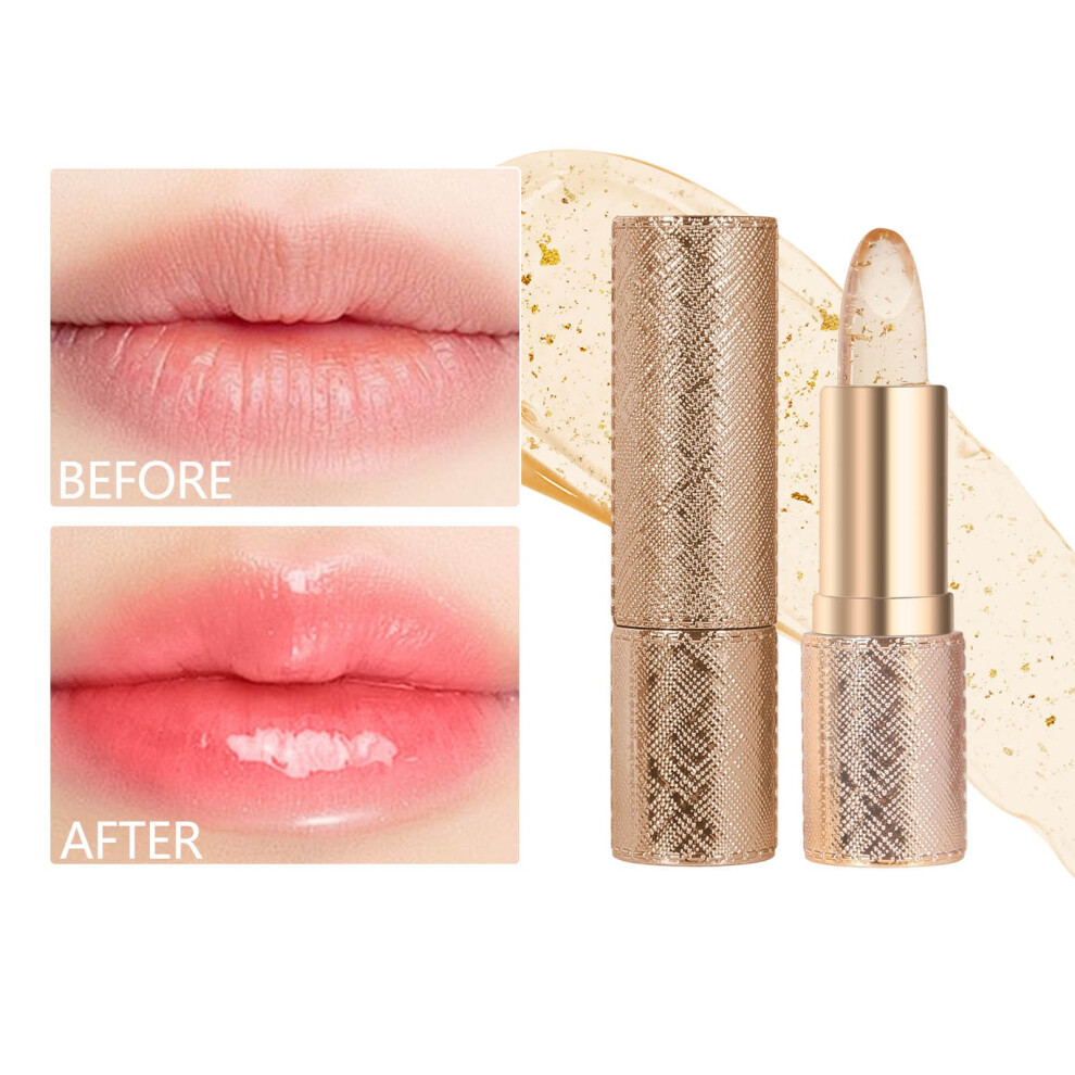 (Gold) Color Changing Lipstick Gold Crystal Ph Lipstick Color Changing Long Lasting 24 Hours Moisturizing Glossy Shine Lip Gloss For Women 3g