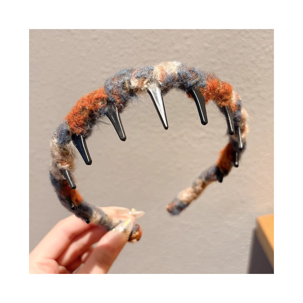 (B) Vintage High Cranium Artificial Pearl Hairband Velvet Wave Bead Headband