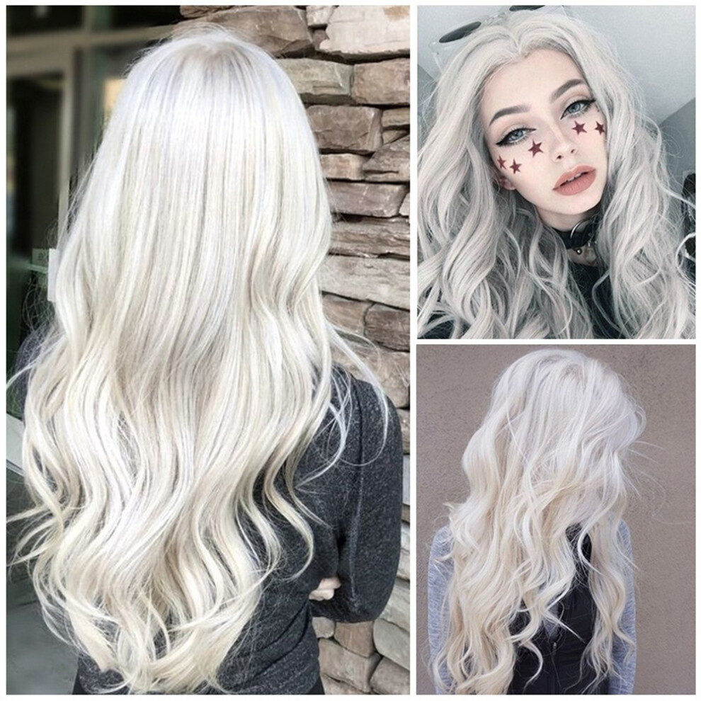 Unisex White (White) Women Natural Long Curly Wig Synthetic Wavy Hair Full Front Heat Wig