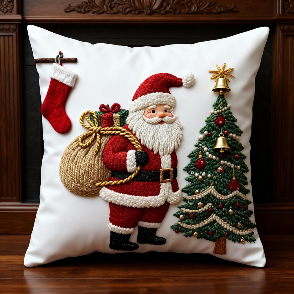 (B) Christmas Printed Pillowcases With Snowman Santa Claus Christmas Tree And Reindeer Patterns
