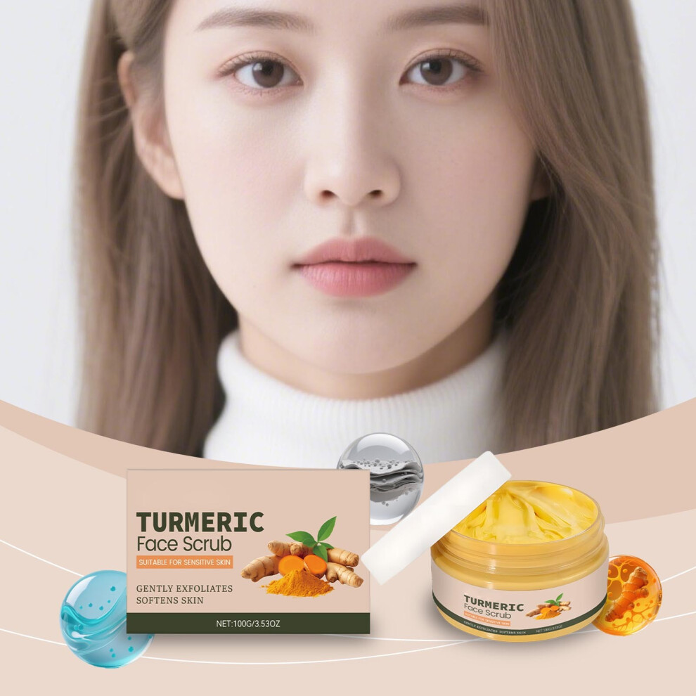 Yellow/Cream/Dark () Turmeric Exfoliating Face Scrub Face Exfoliator To Exfoliate Body Reduce Dullness Clears Blackheads Improve For All Types 100G
