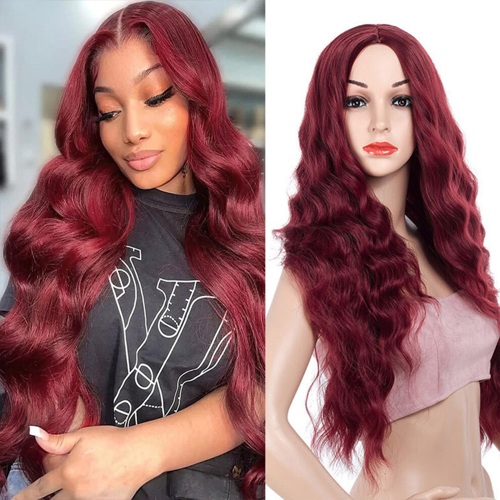 Unisex Red (Red) European And Wig Women's Hair Cover With Center Split Corn Perm Pattern Wig Long Curly Hair Cover