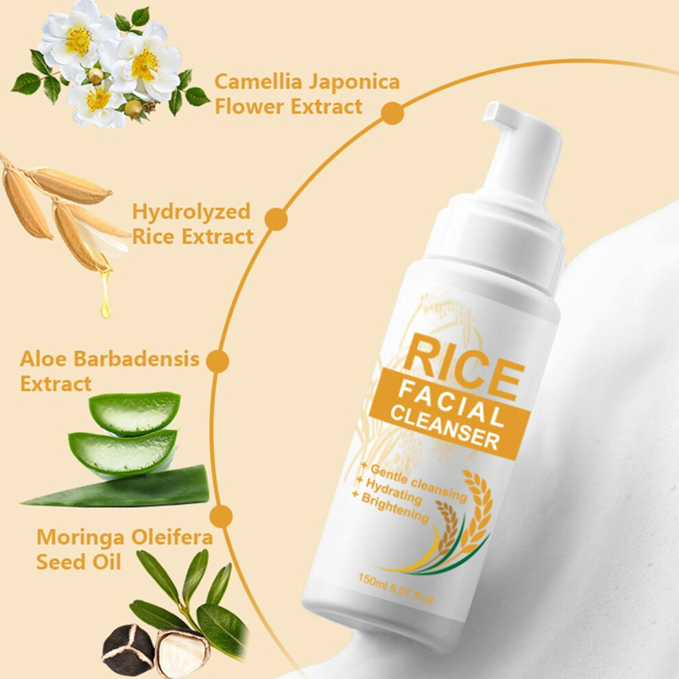 (Multicolor) Rice Essences Facial Cleanser Mousses Clean Pores Refreshs Moisturize And Cleanser Mousses 150ml
