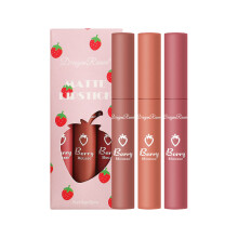 (Multicolor) 3 Strawberry Set Boxes Velvet Matte Matte Lip Glaze Lipstick Lip Gloss Female Non-stick Cup