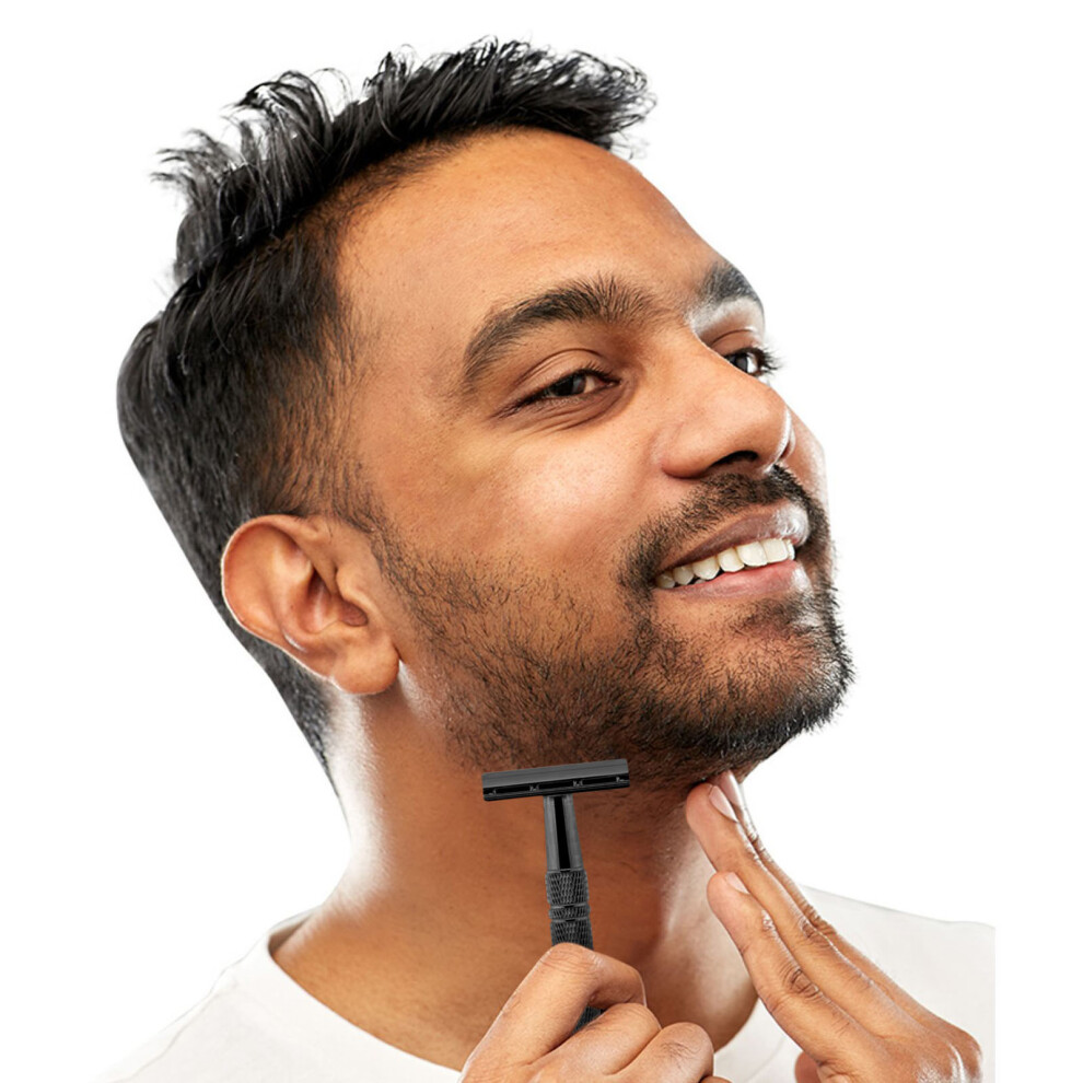 (Black) Style Shaver Manual Shaver Retro Beard Blade Stainless Steel Double-sided Blade Shaving