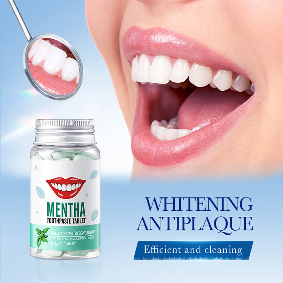(Multicolor) Chewable Toothpaste Tablets Natural Paste Tabs Earth Friendly Glass Jar NO-Fluoride Remineralizing Hydroxyapatite 30 Tablets
