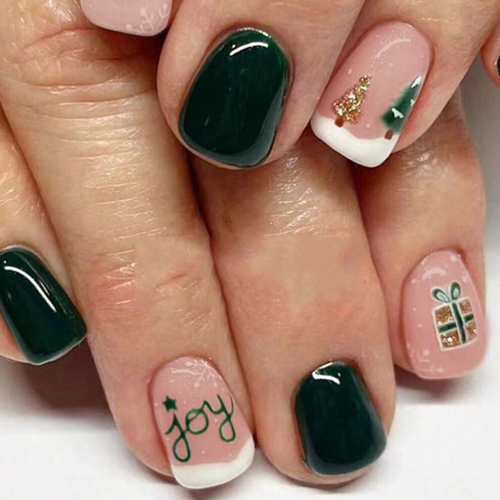 (Multicolor) Christmas Nail Tips Finished Wearable Nails Christmas False Nails Wearable Nail Patches