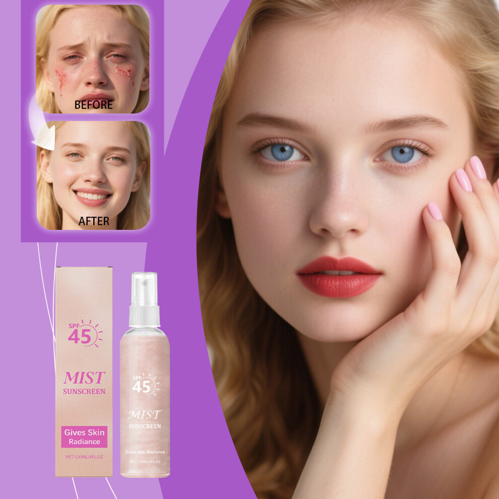 (Pink) Body Sunscreen  45   Sunscreen Spray Infused With  Body Oil -fine Glowing Mist  Drying Lightweight Hydrating Spray 120ml