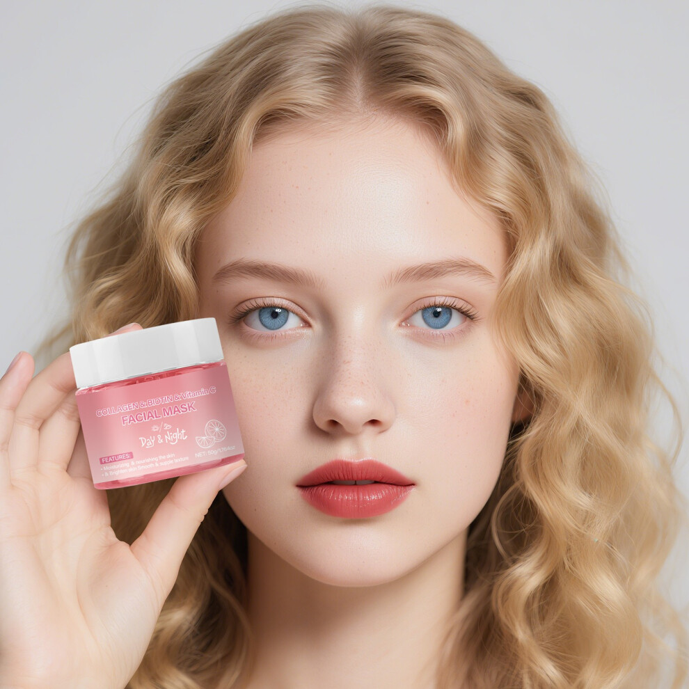 Pink/Cream () Jelly Moisturizes Tightens And Brightens Brightens And Hydrates Face Biotin Tear Off Facial Mask 50G
