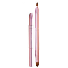 (Pink) Portable Cover Metal Retractable Double-ended Lip Brush Concealer Lipstick Brush
