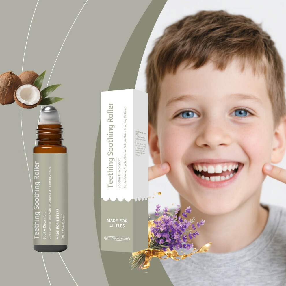 (Multicolor) Natural Teething Relief Roller With 3 Months+ Made With Jojoba Oil Chamomile Frankincense 10ml