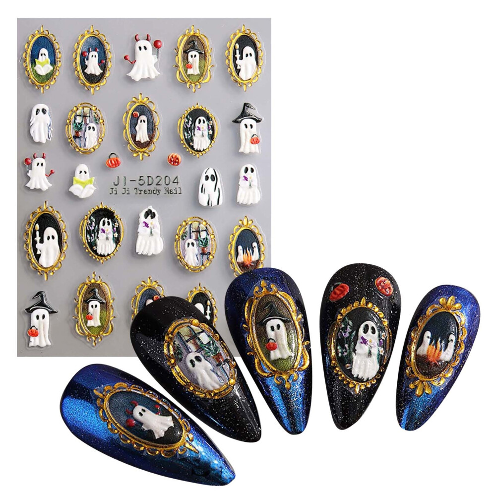 (B) Embossed Nail Sticker 5D Carved Photo Frame Ghost Nail Applique Jelly Nail Supplies Women Nail Decoration