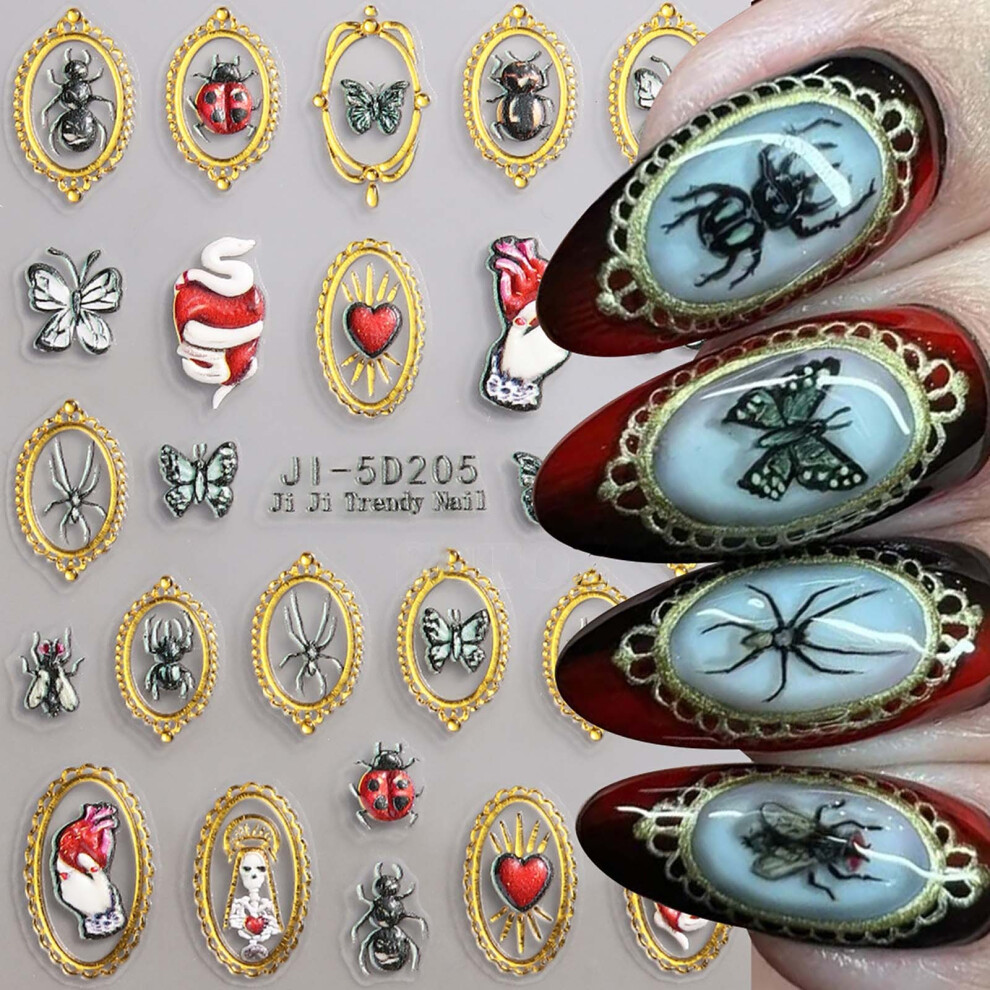 (C) Embossed Nail Sticker 5D Carved Photo Frame Ghost Nail Applique Jelly Nail Supplies Women Nail Decoration