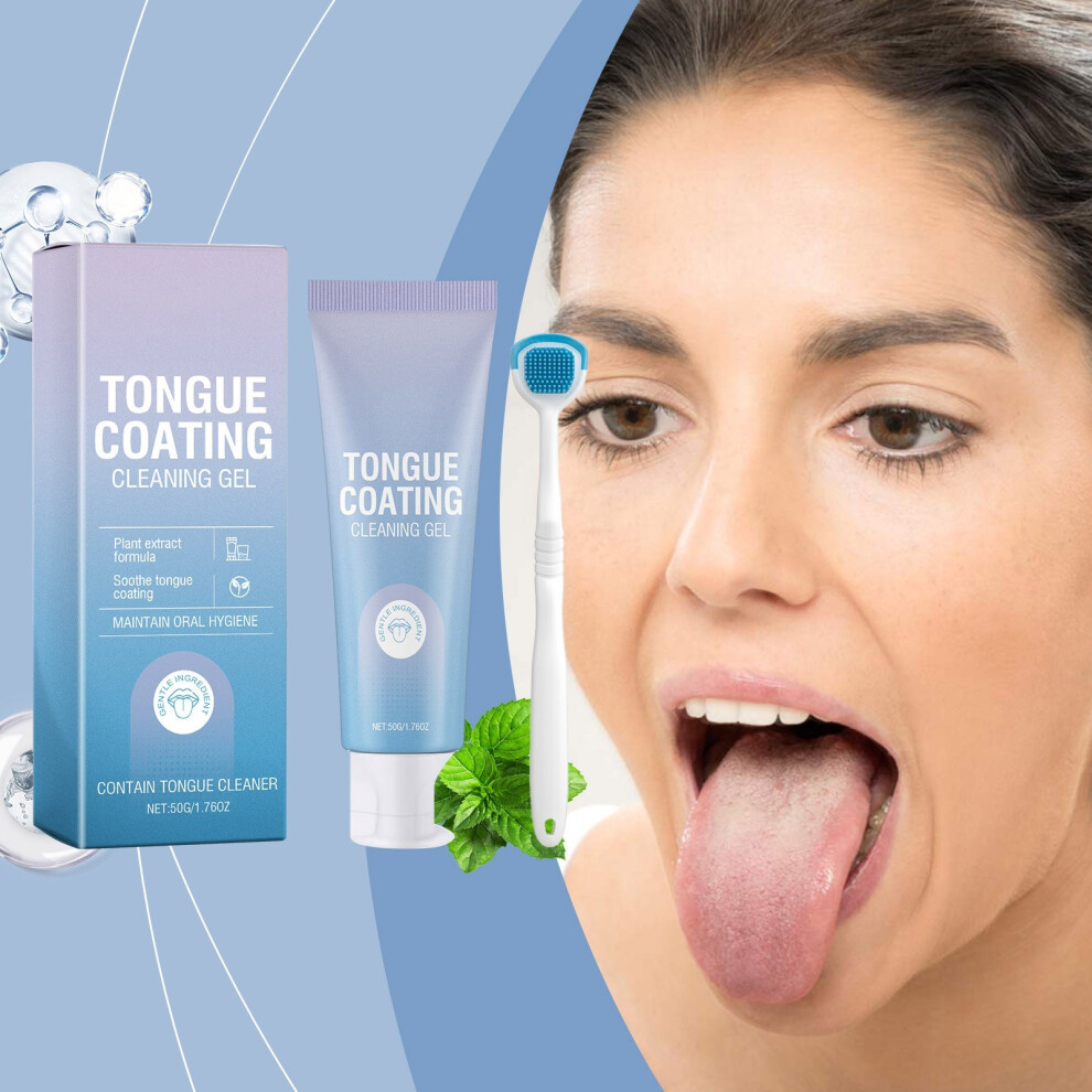 Blue/White () Tongue Gel With Tongue Scraper Tongue Cleaning Gel Set Easy To Use Hairy Tongue Removal Kit Tongue Cleaning Gel With Cleaner Brush