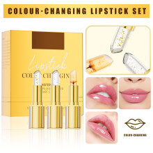 (Gold) Color Changing Lipstick Foil Moisturizing Gloss Lip Deep Nourishment Transparent Color Changing Lipstick Foil Flower For Women 10.5g