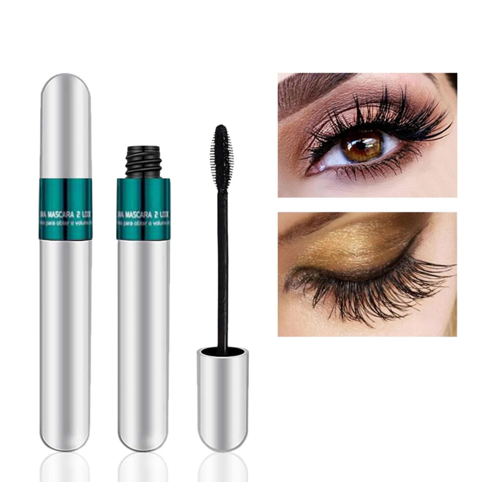 (Silver) 2 In 1 Mascara 5X Longer Cosmetics For Natural Lengthening And Thickening No Clumping 4D Silk Fiber Mascara