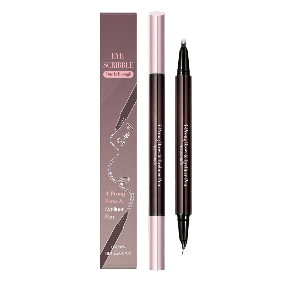 (BW) Waterproof Microblading Eyebrow Pen 2-in-1 Ended Eyebrow Pen 4-Fork-Tip Brush-Tip For Natural Hair-Like Brows Eyebrows Makeup 2ml