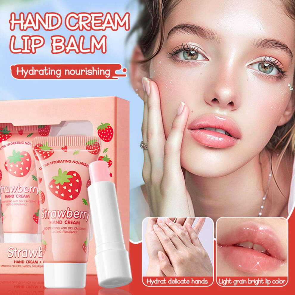 Cream (Multicolor) Strawberry Nourishing Hand + Lip Balm Set Hand Lip Balm