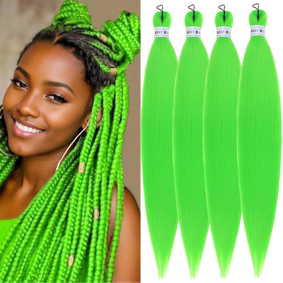 (Green) 26in Flame-Retardant Braid  Pre-Stretched Synthetic Hair For DIY BRAID Hair   Festival Looks 90 G
