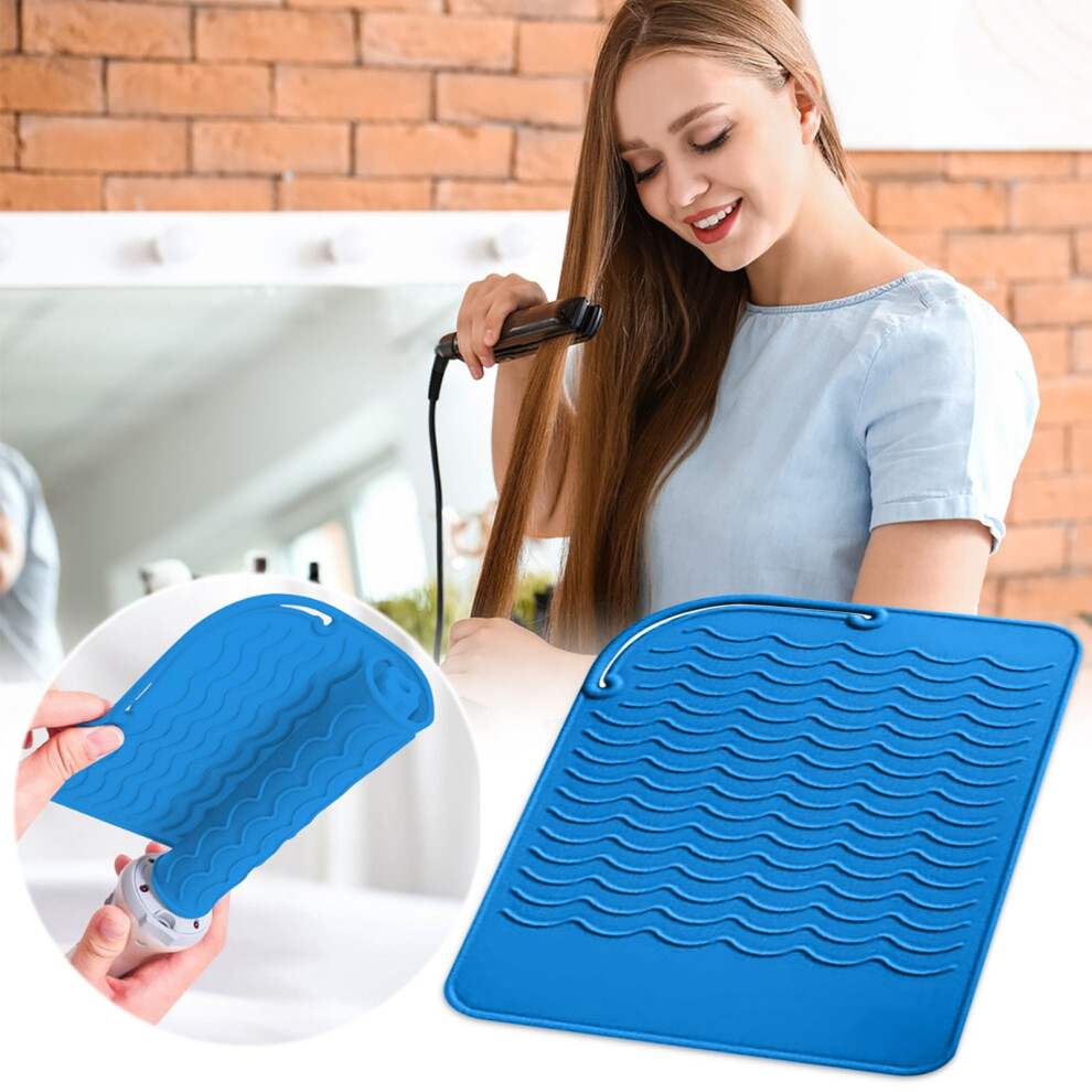 (Blue) Curling Iron Insulation Set Hair Straightener Insulation Bag Scalding Splint Hair Stick Insulation Pad