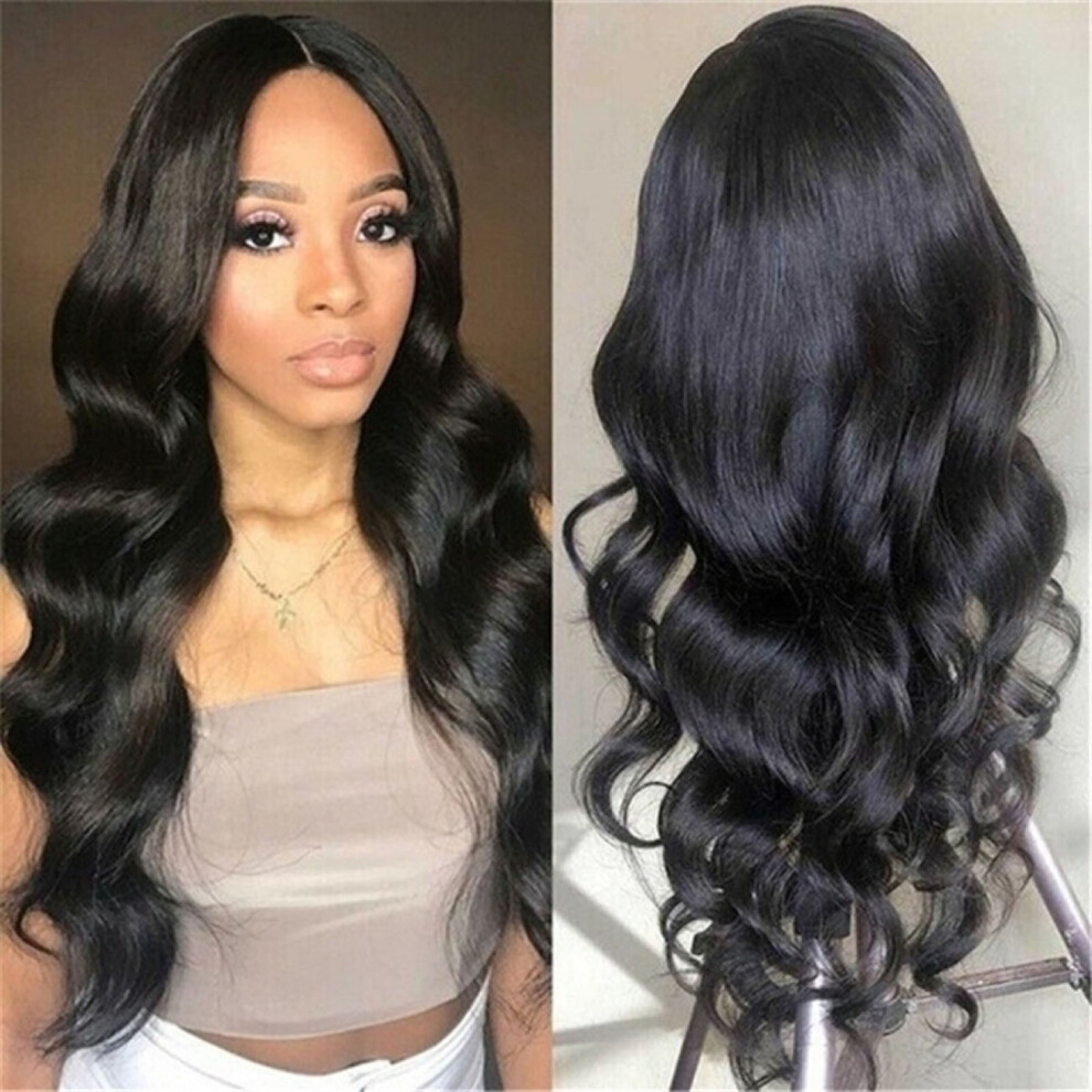 Unisex Black (Black) Front Lace Wig Long Curly Hair Big Chemical Fiber Wig