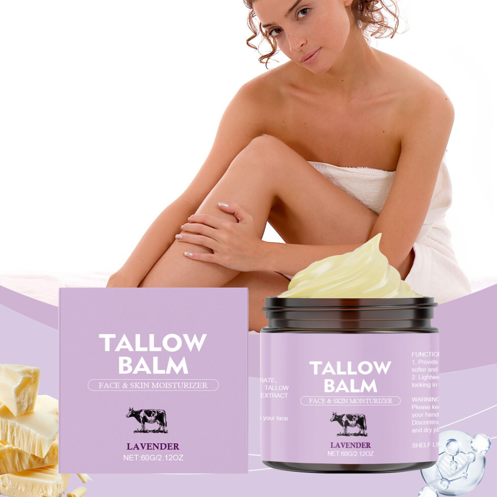 Purple (Purple) Beef Tallow For Grass-Fed Beef Tallow Balm With Jojoba Oil Whipped Moisturizer For Face Body Care For Soft Hydrated 60G
