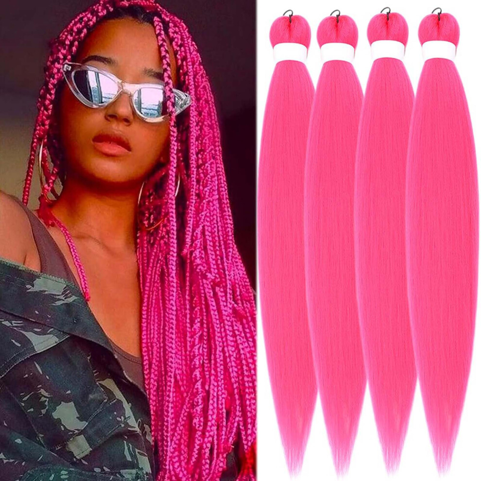 (Pink) 26in Flame-Retardant Braid  Pre-Stretched Synthetic Hair For DIY BRAID Hair   Festival Looks 90 G