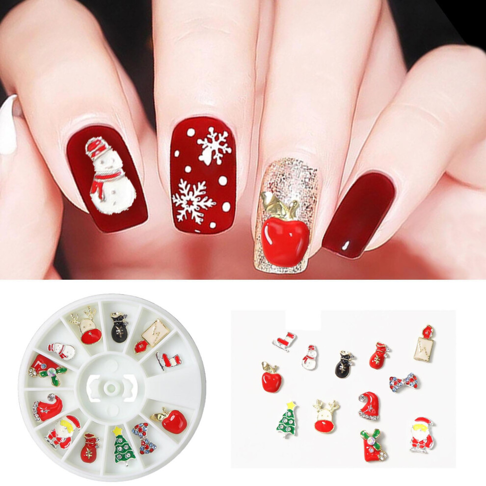 (Multicolor) Santa's  Snowman Nail Art Alloy Ornament 12 Boxed Three-dimensional Nail Art Ornament Drill
