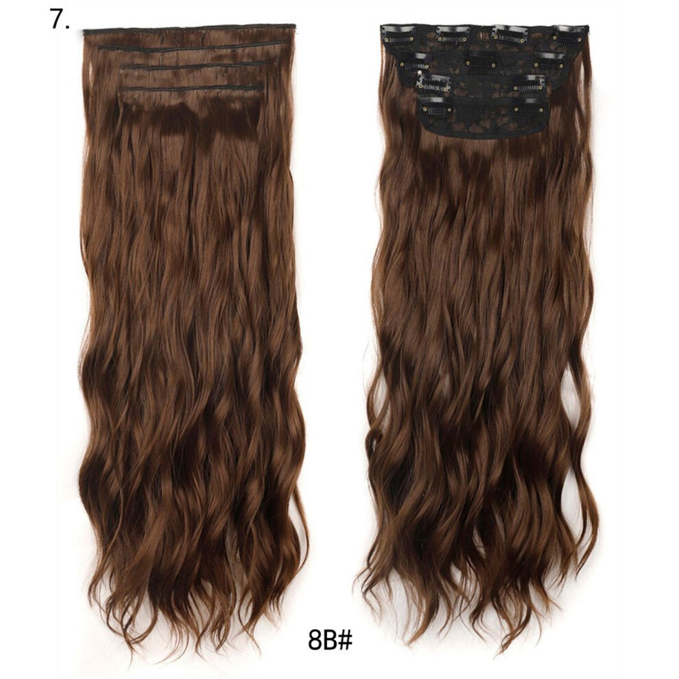 (Brown) Women's Long Curly Hair Fake Water Ripple Curly Hair Four-piece Set Of Chemical Fiber Hair Extensions