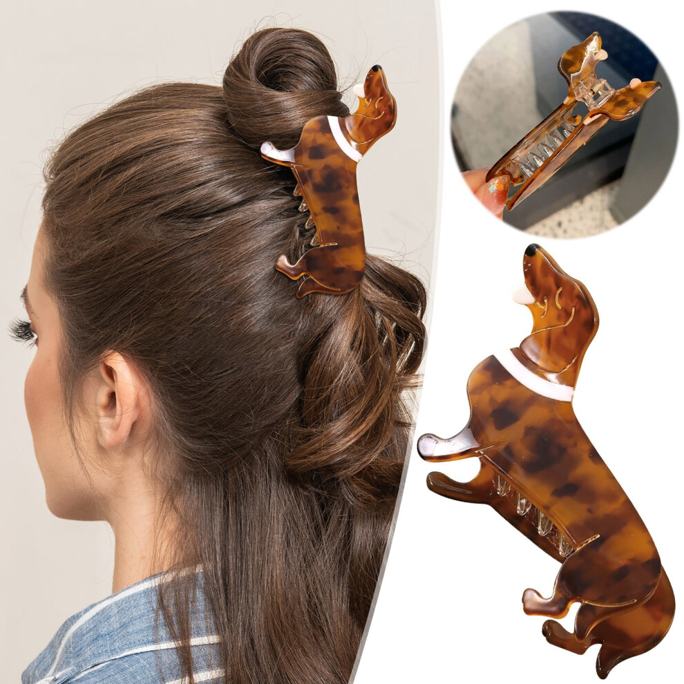 (Brown) Hairpin Dog Sausage Acetate Hair Clip