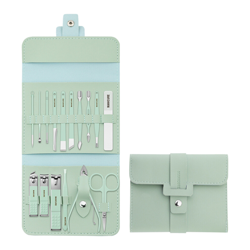 (Green) Nail Clipper Set Makeup Beauty Tools Nail Clippers Portable Set 16-Piece Folding Pack Manicure Care