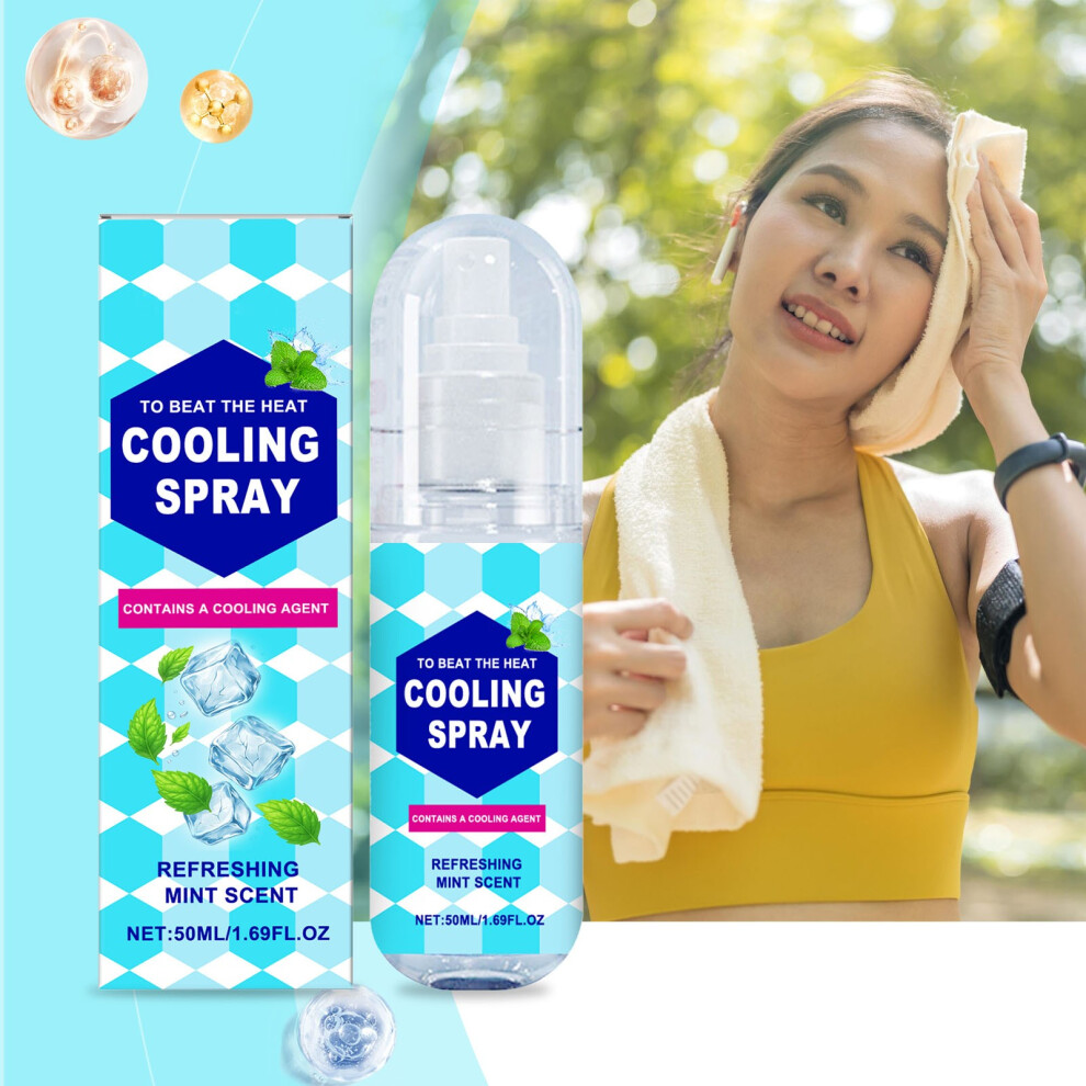 (Multicolor) Cool Spray Cool Down Heatstroke Prevention - Lasting Cool Mist - For Clothes Body - Portable Cool 50ml