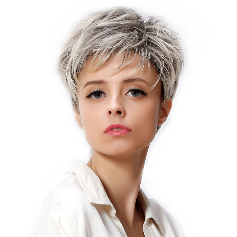 (Gray) Fashion Women's Full Bangs Wig Short Wig Straight Wig