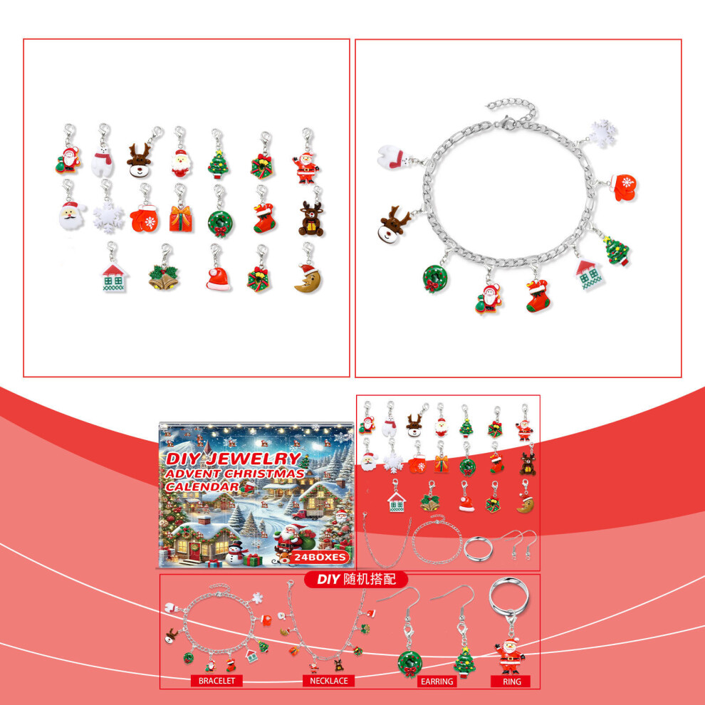 (Multicolor) 24-gallon Christmas Gift Box Advent Calendar Countdown Gift Box Christmas Favours Set Bracelet