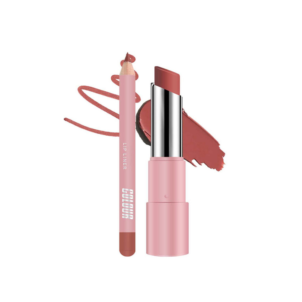 (A) Lipstick + Lip Liner Matte Easy To Color 24hrs Of Smoothly Moisturizing Shine Clear